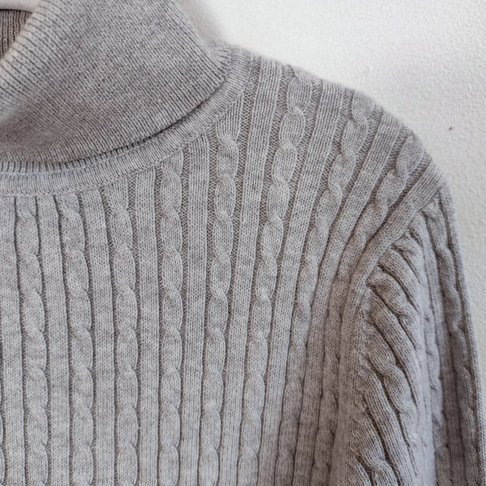 Vintage Cotton Blend Cable Knit Turtleneck Sweater - Women's Sz S (fits XXS)